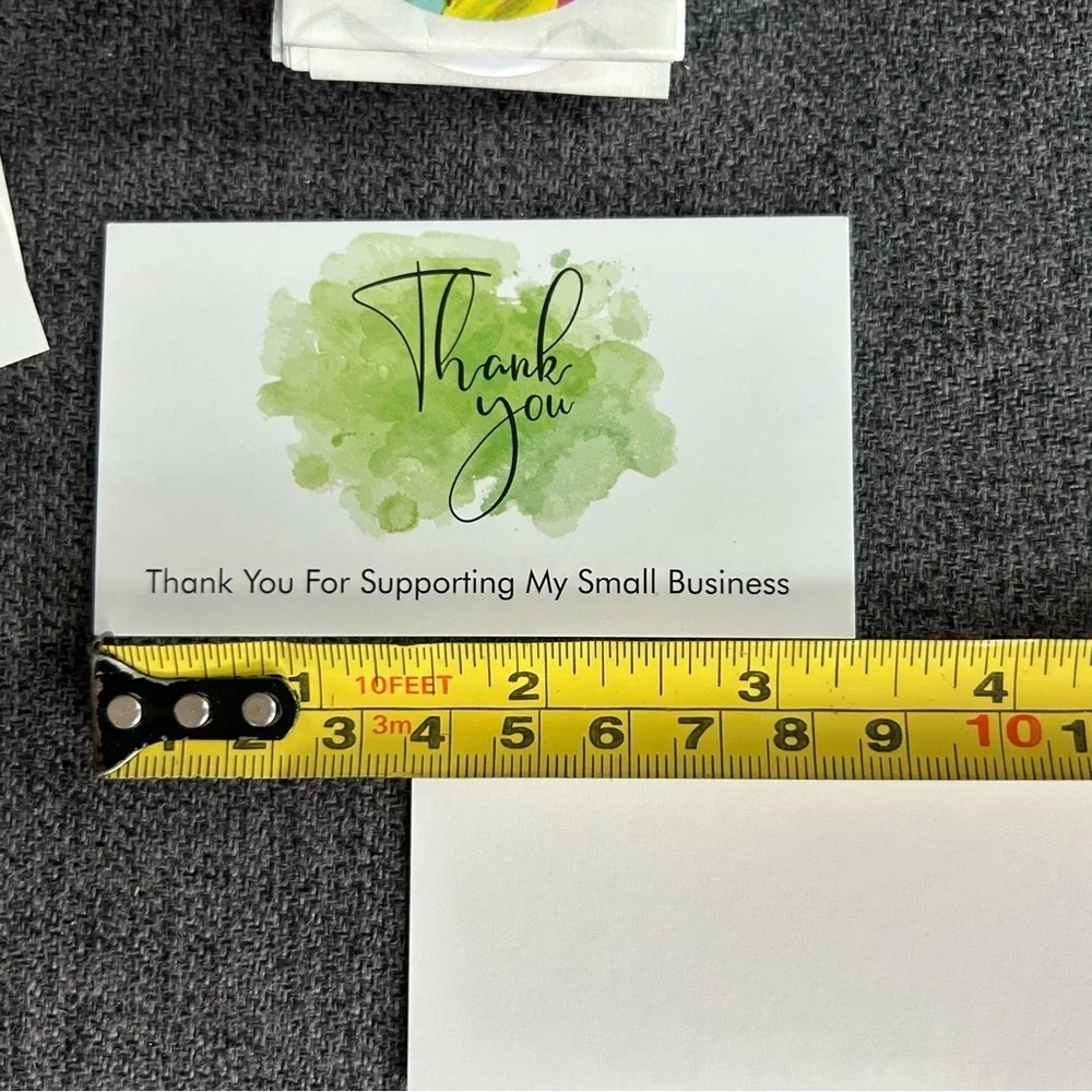 25 THANK YOU Business Cards + 25 Stickers, Starter Set, Watercolor, GREEN